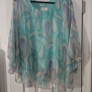 New Collections Sheer Teal and Purple Top with batwings - Women - Size XXL